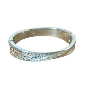 Brighton bangle silver tone with wave‎ of Swarovski crystals, hinged 6"  vintage